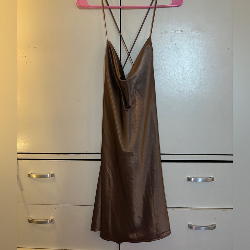 H&M dark brown silk slip dress!